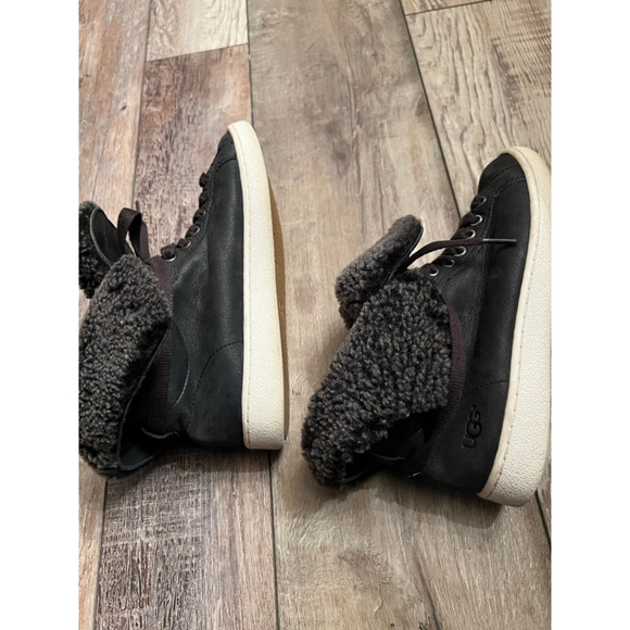 Women's UGG Black Leather Gray Shearling High Top Sneakers Size 7 - Picture 9 of 14